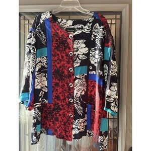 Vintage Sharon Anthony Womens Top Size 2X Artsy Lagenlook Red Eclectic Boho
